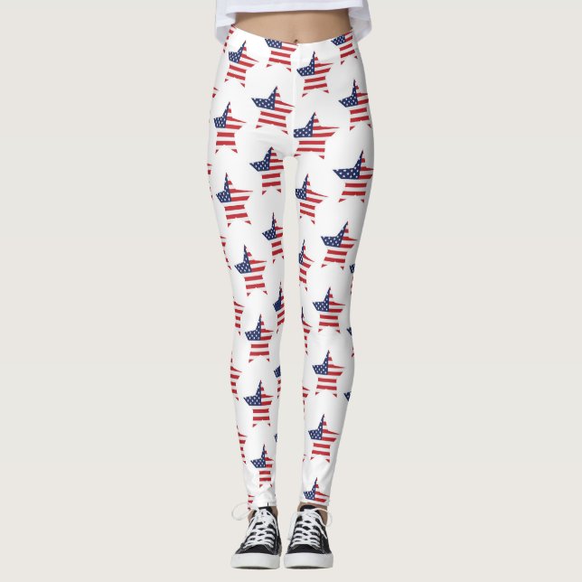 Leggings Étoile du drapeau patriotique rouge bleu blanc amé (Devant)