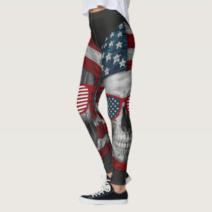 Leggings étoile rouge blanc et bleu et crâne rayé
