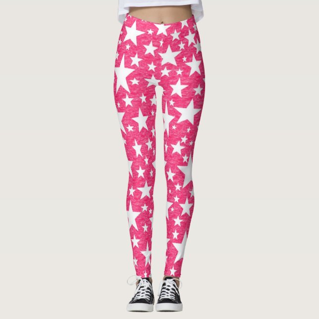 Leggings Étoiles avec Arrière - plan rose chaud (Devant)
