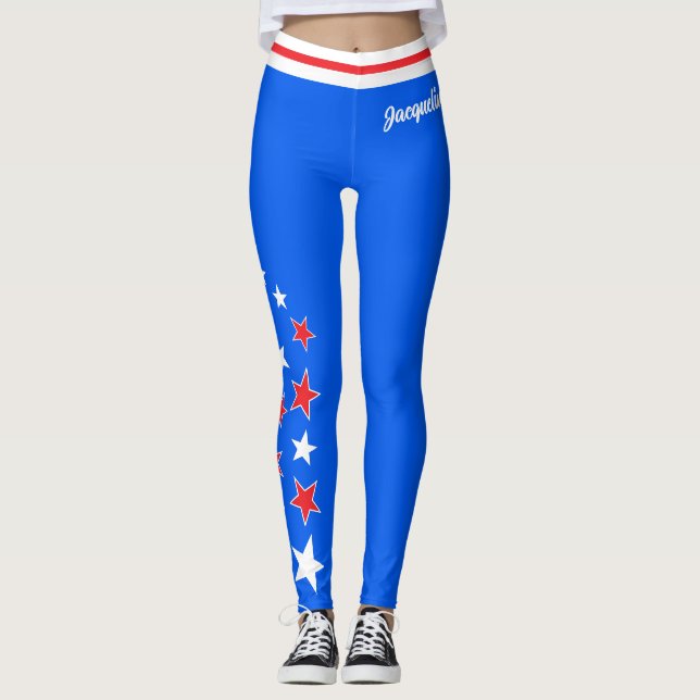 Leggings Étoiles blanches et rouges PATRIOTIQUES Votre nom  (Devant)