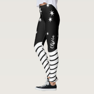 Leggings Étoiles blanches noires monogrammes rayures graphi