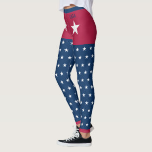 Leggings Etoiles blanches Rouge Bleu Patriotique personnali