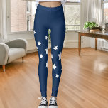 Leggings étoiles bleues<br><div class="desc">Un simple motif en diagonale avec des étoiles blanches sur un arrière - plan bleu naby.</div>