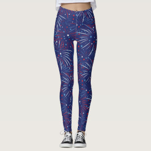 Leggings Étoiles bleues blanches rouges de feux d'artifice