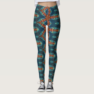 Leggings étoiles brunes motif sur bleu