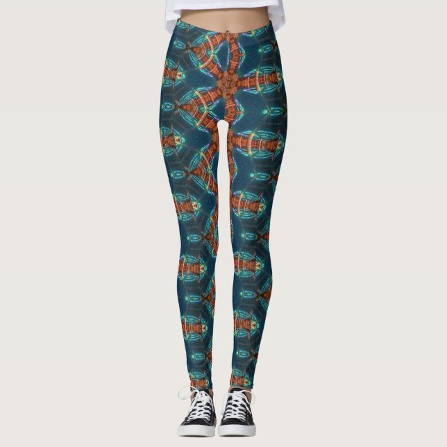 Leggings étoiles brunes motif sur bleu (Devant)