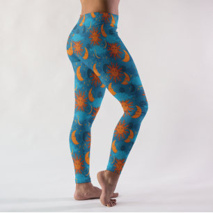 Leggings Étoiles célestes Soleil Lune Nuages Nuit Ciel Bleu