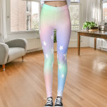 Leggings Étoiles de menthe violette rose holographique<br><div class="desc">Holographique,  rose,  violet et vert menthe. Décoré d'étoiles blanches.</div>