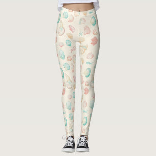 Leggings Étoiles de mer coquillages pastel bleu pêche côtie