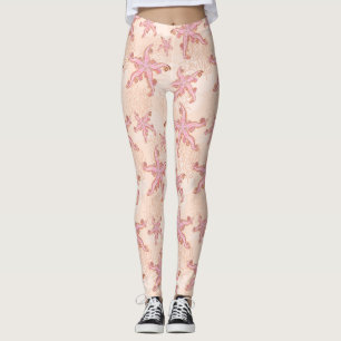 Leggings Étoiles de mer et motif pastel rose corail
