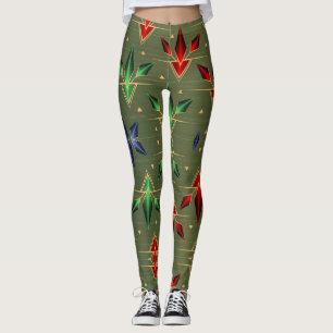 Leggings Étoiles de Noël colorées en gras Rouge, Bleu et Ve