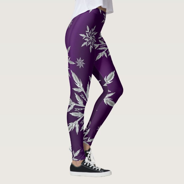 Leggings étoiles de Noël pourpres avec cristal de glace bla (Droite)