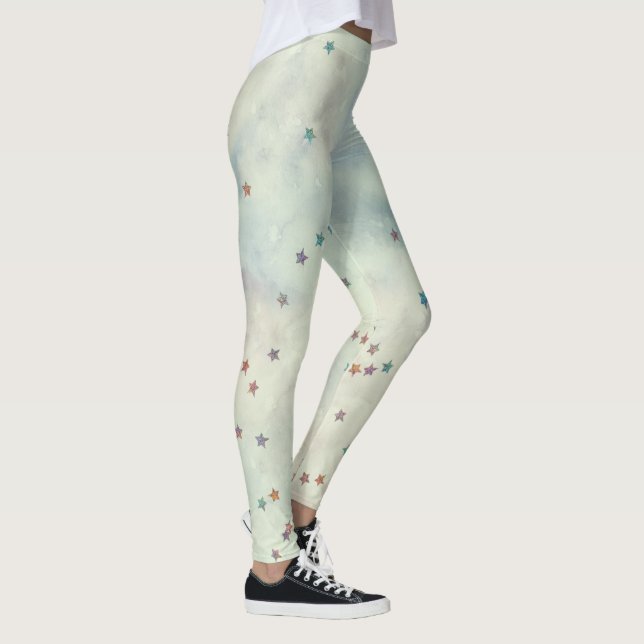 Leggings Étoiles de parties scintillant sur aquarelle marbr (Droite)