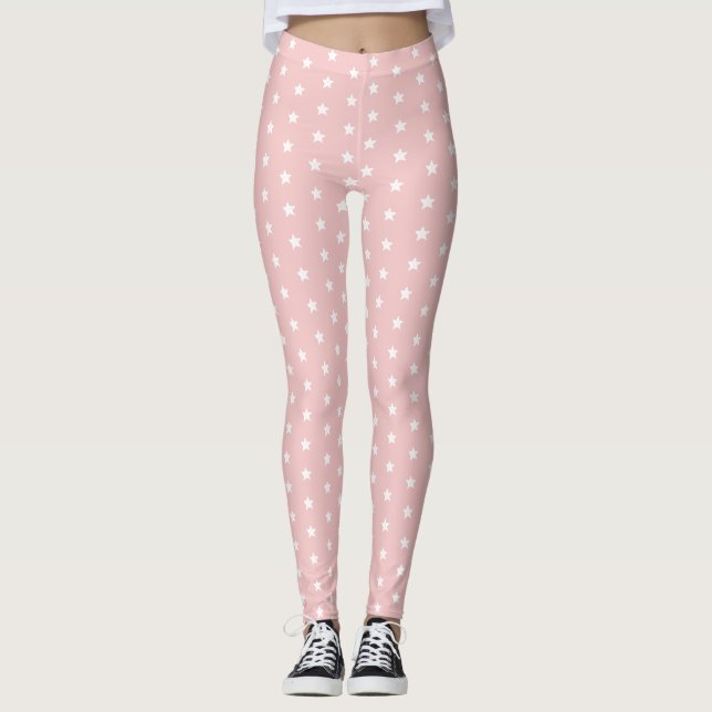 Leggings Étoiles de rose et de blanc (Devant)