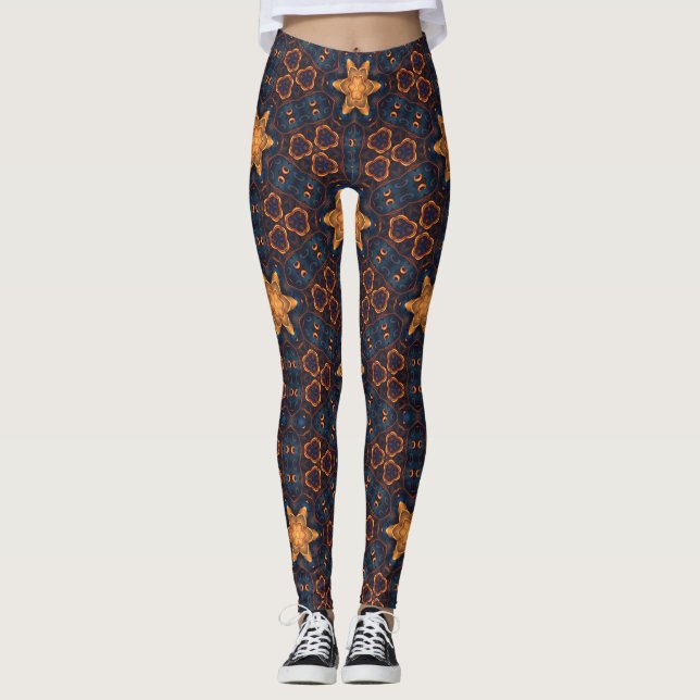 Leggings Etoiles d'or avec Arrière - plan bleu (Devant)