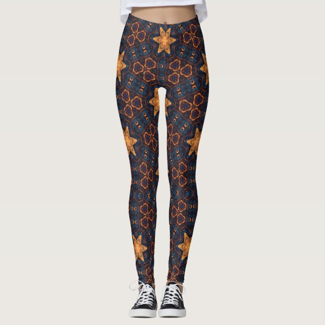 Leggings Etoiles d'or avec Arrière - plan bleu (Devant)
