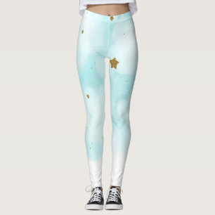 Leggings Etoiles d'or et nuages de Ciel Bleu Cute Céleste