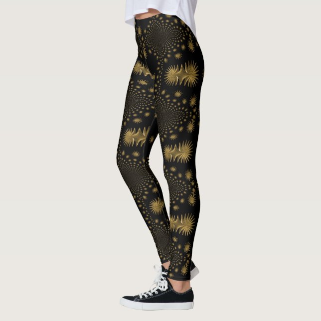 Leggings étoiles d'or fractal, arrière - plan noir (Gauche)