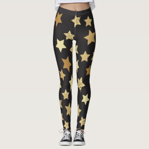 Leggings Étoiles d'or sur le motif noir d'arrière - plan