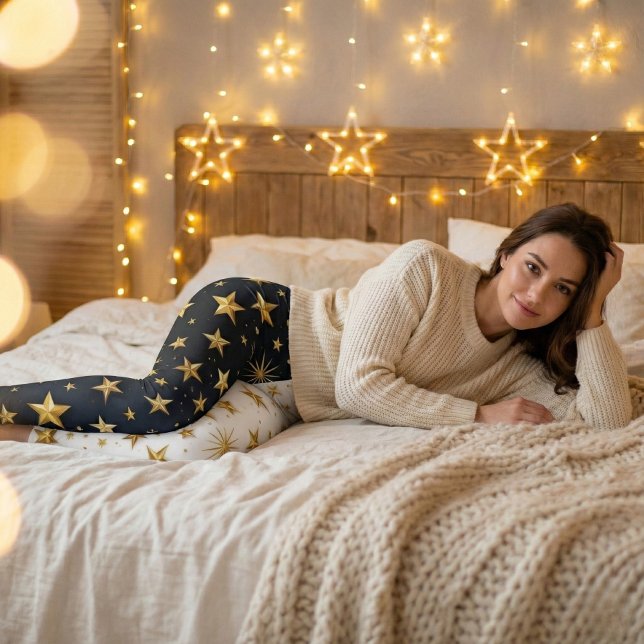 Leggings Étoiles Dorées Bleu et Blanc Séparées (Créateur téléchargé)