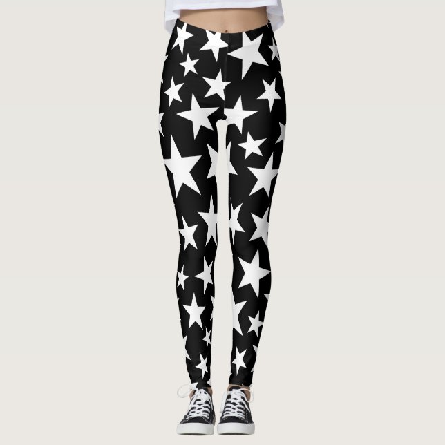 Leggings Étoiles élégantes noir et blanc (Devant)