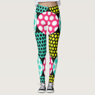 Leggings Étoiles et cercles, motif pop multicolore.