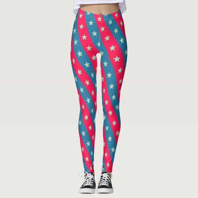Leggings Étoiles et lignes Bleu rose Motif minimal (Devant)