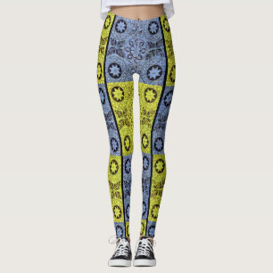 Leggings étoiles et roues en bleu et jaune