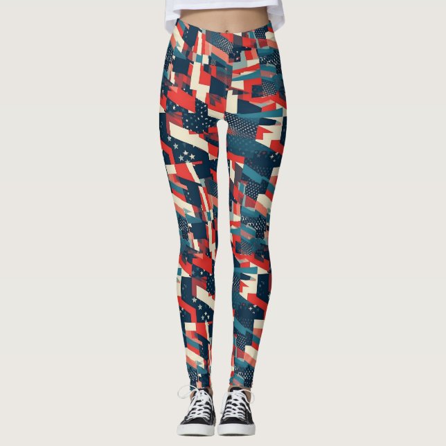Leggings Etoiles géométriques modernes Motif du drapeau amé (Devant)
