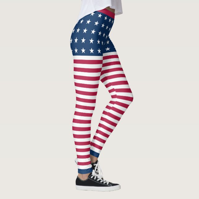 Leggings Étoiles & Grilles Blanc Rouge Bleu USA Drapeau pat (Droite)