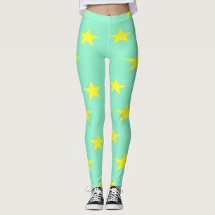 Leggings étoiles jaunes sur turquoise