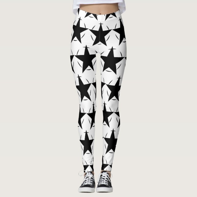 Leggings Étoiles noires et blanches motif géométrique circu (Devant)