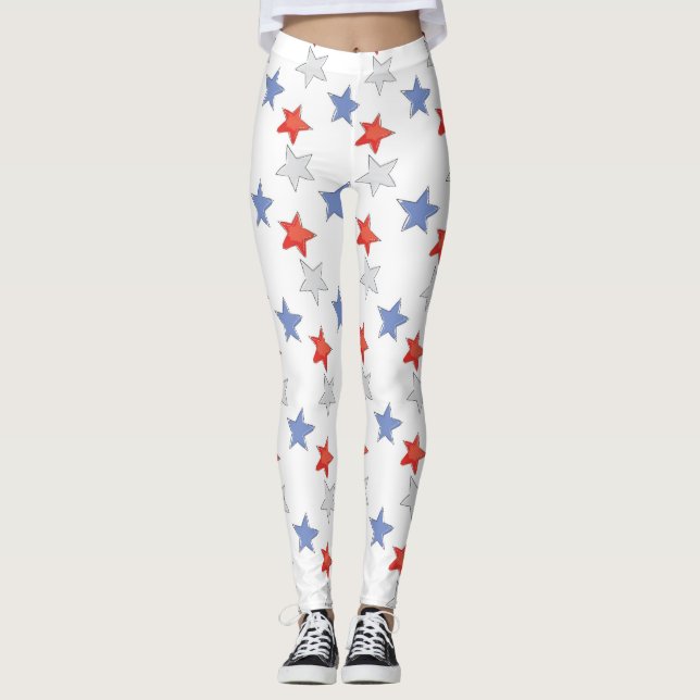 Leggings Étoiles Patriotique Rouge Blanc Bleu (Devant)