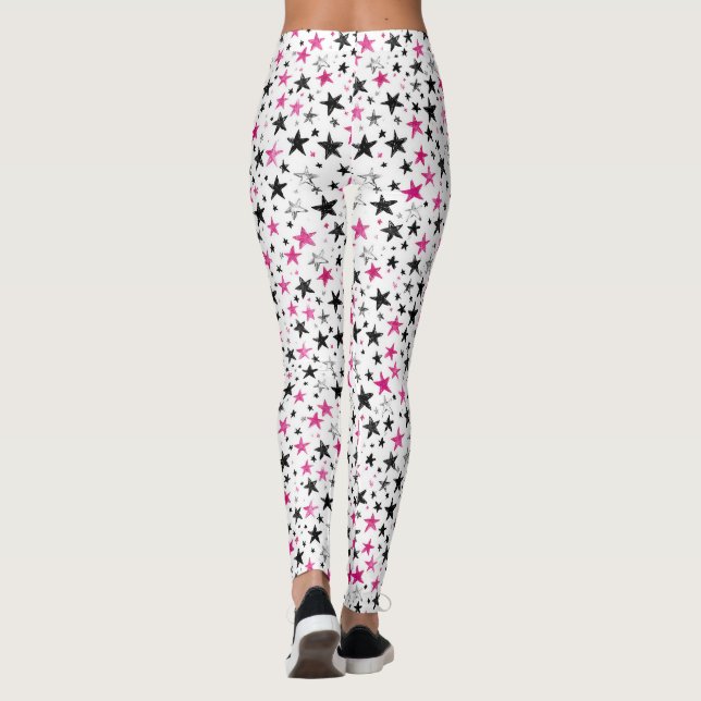 Leggings Étoiles Roses Argent Noir (Dos)