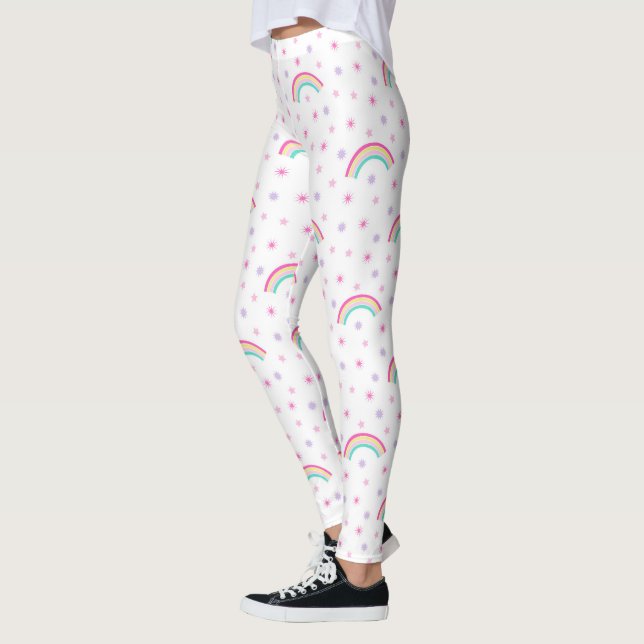 Leggings Étoiles roses mignonnes Femmes arc-en-ciel (Gauche)