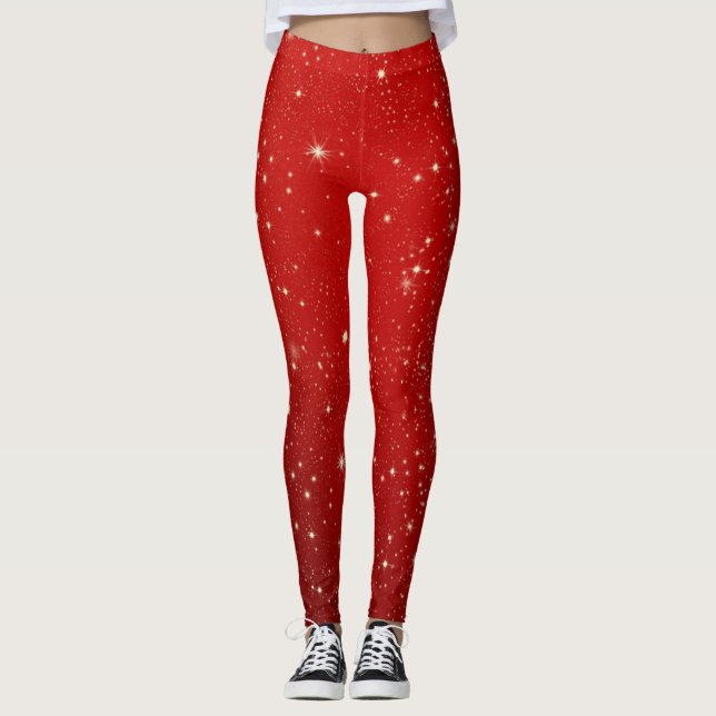 Leggings Étoiles scintillantes sur rouge (Devant)