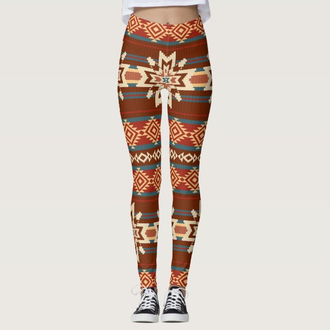 Leggings Étoiles textiles ethniques : Motif Abstrait. (Devant)