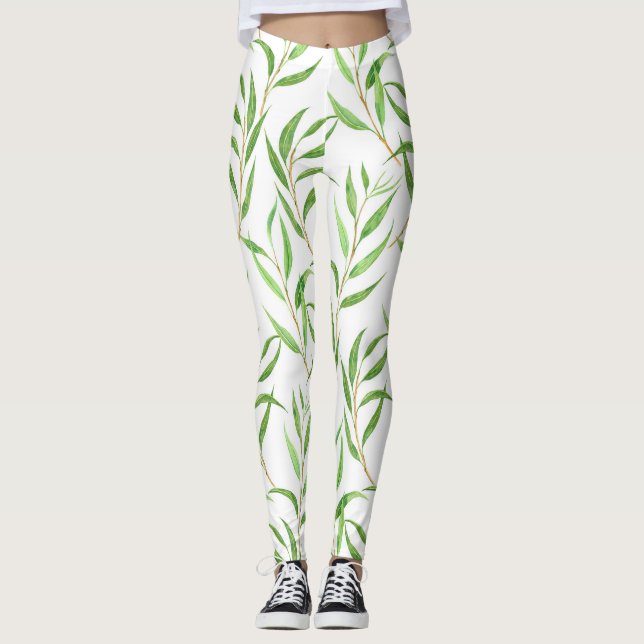 Leggings Eucalyptus motif aquarelle sur blanc (Devant)