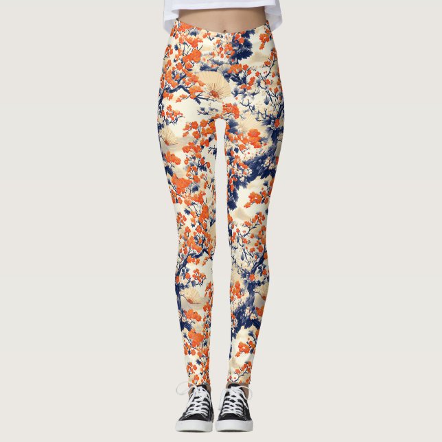 Leggings Éventail de fleurs de cerisier japonais (2) (Devant)