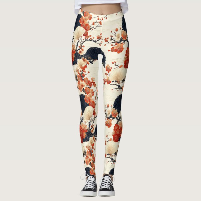 Leggings Éventail de fleurs de cerisier japonais (6) (Devant)