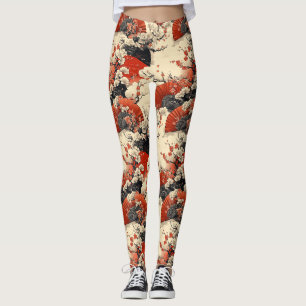 Leggings Éventail de motif de cerisier japonais (5)