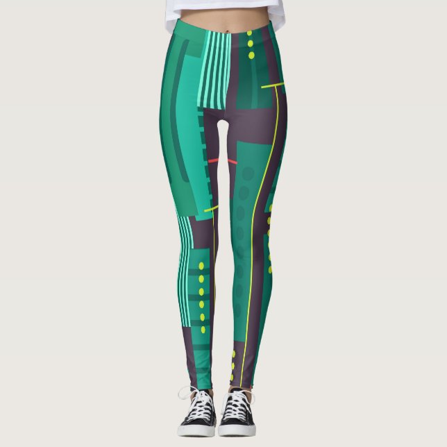 Leggings Exercice de Motif géométrique turquoise et violet (Devant)