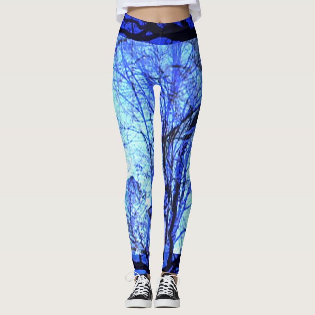 Leggings Exercice de qualité bleu clair et bleu foncé (Devant)
