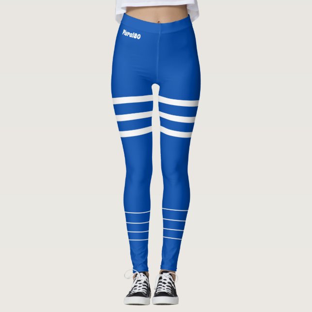 Leggings Exercice moderne bleu blanc monogrammed (Devant)
