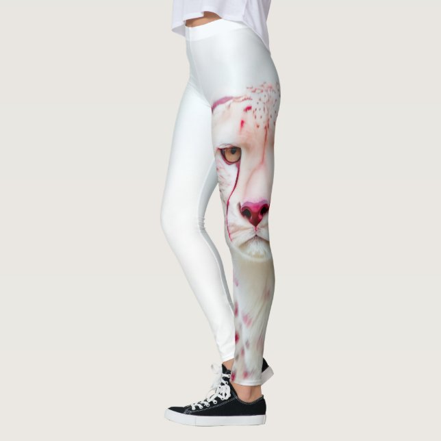 Leggings Exotic King Cheetah White & Pink Spots Art (Gauche)