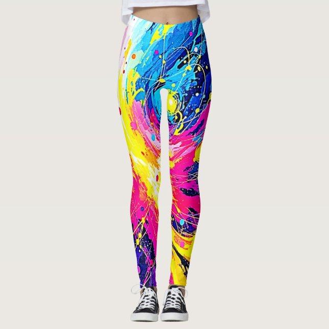 Leggings Explosion Cosmique : Art vibrant à éclaboussures (Devant)