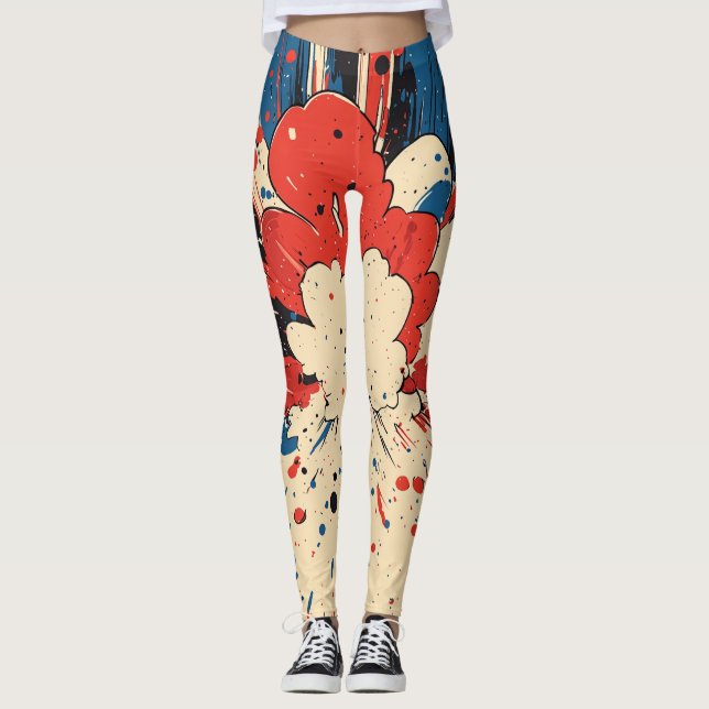 Leggings Explosion d'art pop de style comique (4) (Devant)