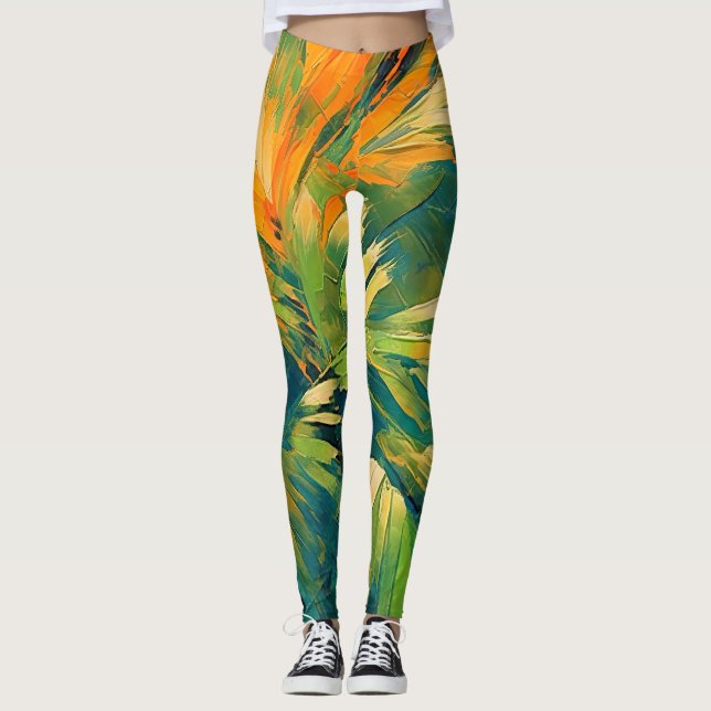 Leggings Explosion de palmier abstrait – Énergie tropicale  (Devant)