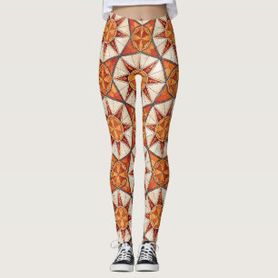 Leggings Explosion d'étoiles rouge et orange - Mosaïque géo