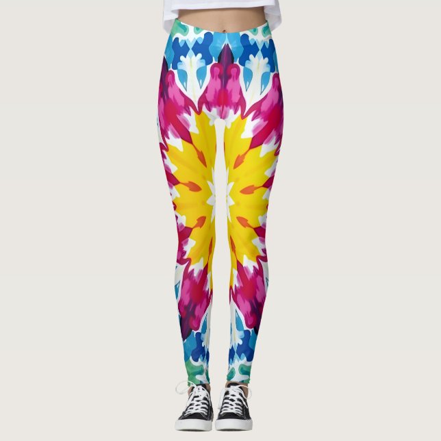 Leggings Explosion dynamique de colorant cravate en jaune,  (Devant)